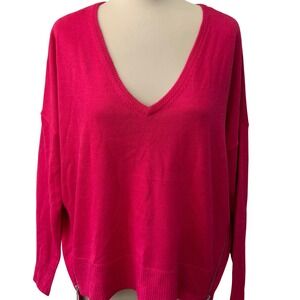 Bisou Bisou V-Neck Sweater Women XL Hot Pink Fuchsia NWT Side Zip  Barbiecore